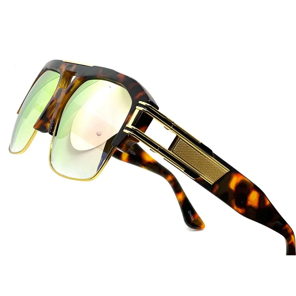 Mens Oversized Tortoise Gold Square‎ Sunglasses Pink Mirror Lens UV400 Hip Hop